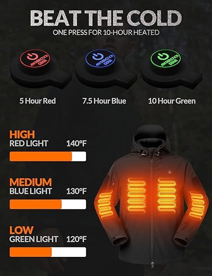 Heated Jacket For Men ANTARCTICA GEAR Winter Coat With 12V 16000mAh Battery Pack, Soft Shell Heating Hood Jacket